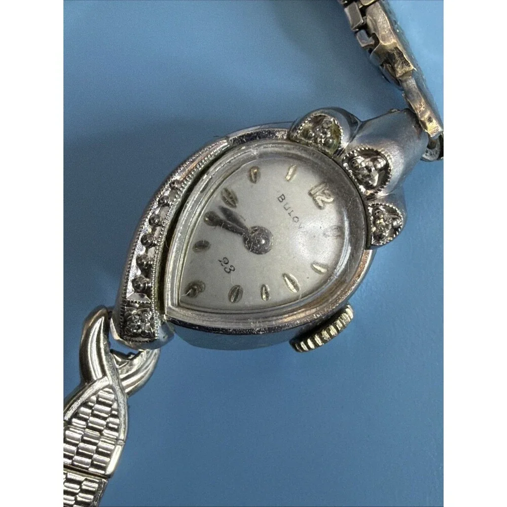 Vintage Women Bulova Watch Mechanical 10Kt White Gold Plated, Keeps Great Time - Picture 7 of 7